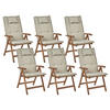 GARTENSTUHL 6er-Set Akazienholz dunkelbraun Auflagen taupe Amantea - Taupe/Dunkelbraun, Holz (54/105/69cm) - Beliani