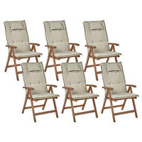 GARTENSTUHL 6er-Set Akazienholz dunkelbraun Auflagen taupe Amantea - Taupe/Dunkelbraun, Holz (54/105/69cm) - Beliani