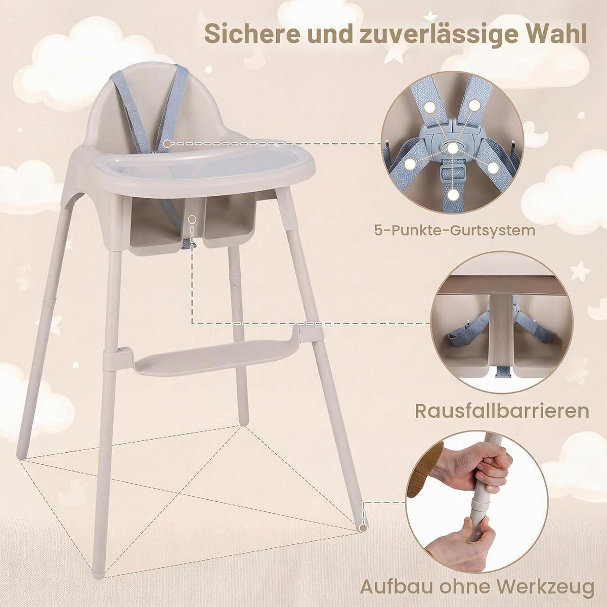 KINDERHOCHSTUHL aus Metall beige - Beige, Metall (56/56.5/46cm) - COSTWAY
