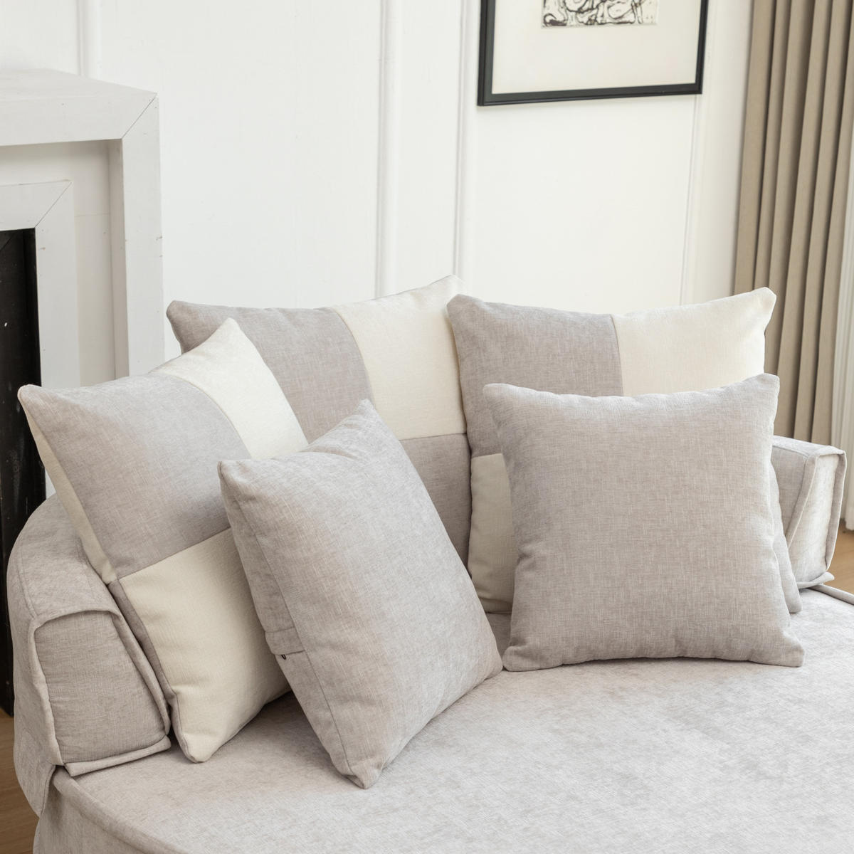 SOFA Chenille Grau mit Kissen und Ottomane - Grau, Textil (163/66/121cm) - WISHDOR