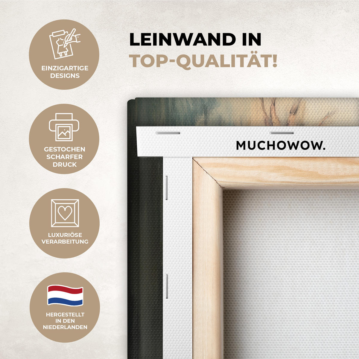 LEINWANDBILD Hirsch - Gemalt - Geweih - Braun 40x30 cm - Haselnussfarben, Textil (40/30cm) - MuchoWow