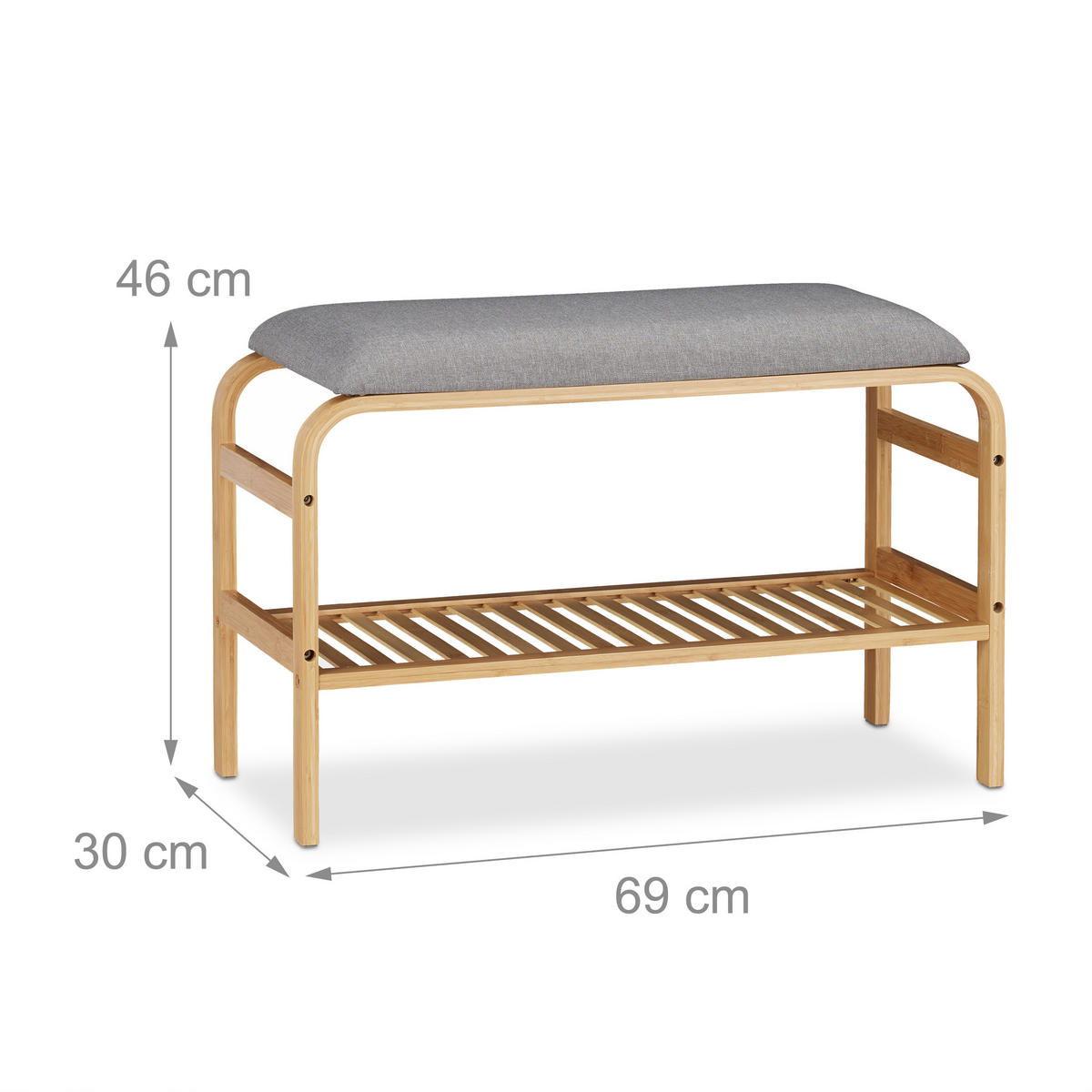 SCHUHBANK - Hellbraun, Holz/Textil (69/46/30cm) - Relaxdays