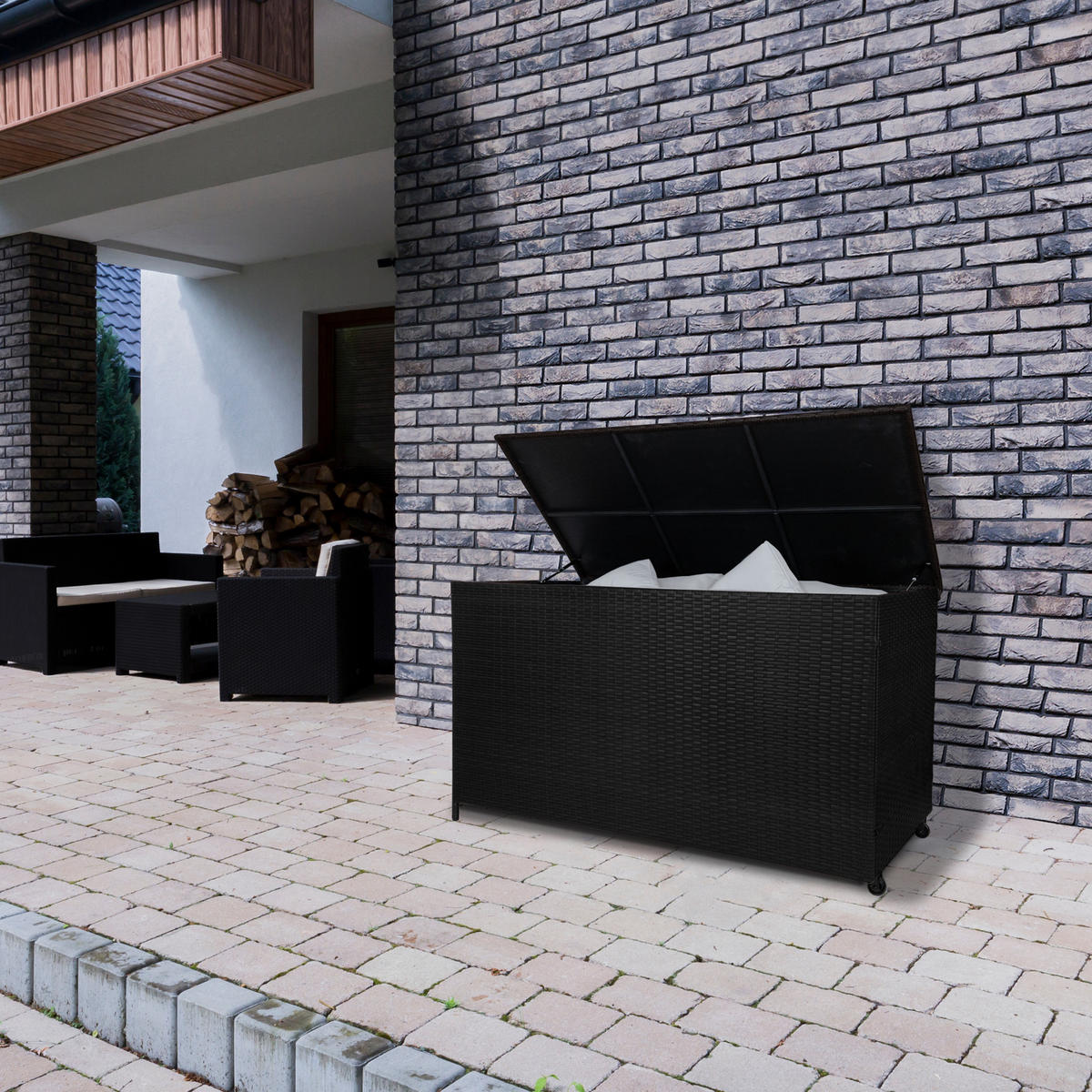 KISSENBOX Rattan - Schwarz - Schwarz, Naturmaterialien (138/1/70cm) - Monstershop