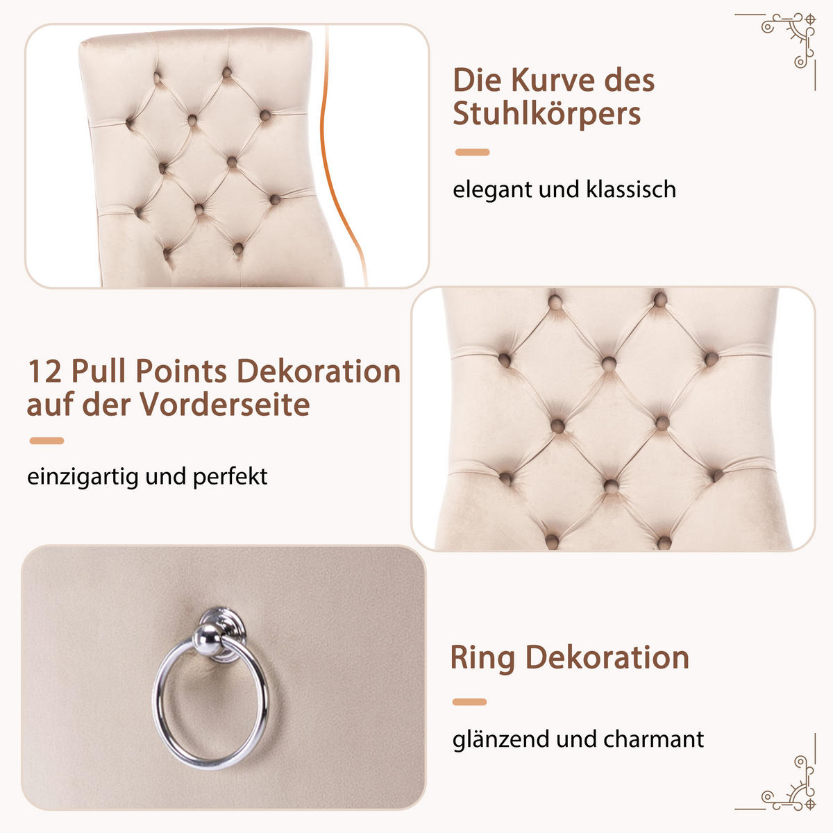 ESSZIMMERSTUHL 2er Set Samt Beige hohe Rückenlehne Massivholz - Beige, Textil (51/97/47cm) - FLIEKS
