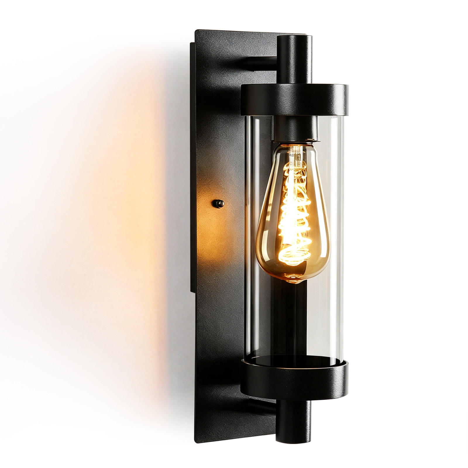 AUSSENWANDLEUCHTE Elenkir 12.7/12.5/34.5 cm - Schwarz, Glas/Metall (12.5/34.5/12.7cm) - ZMH
