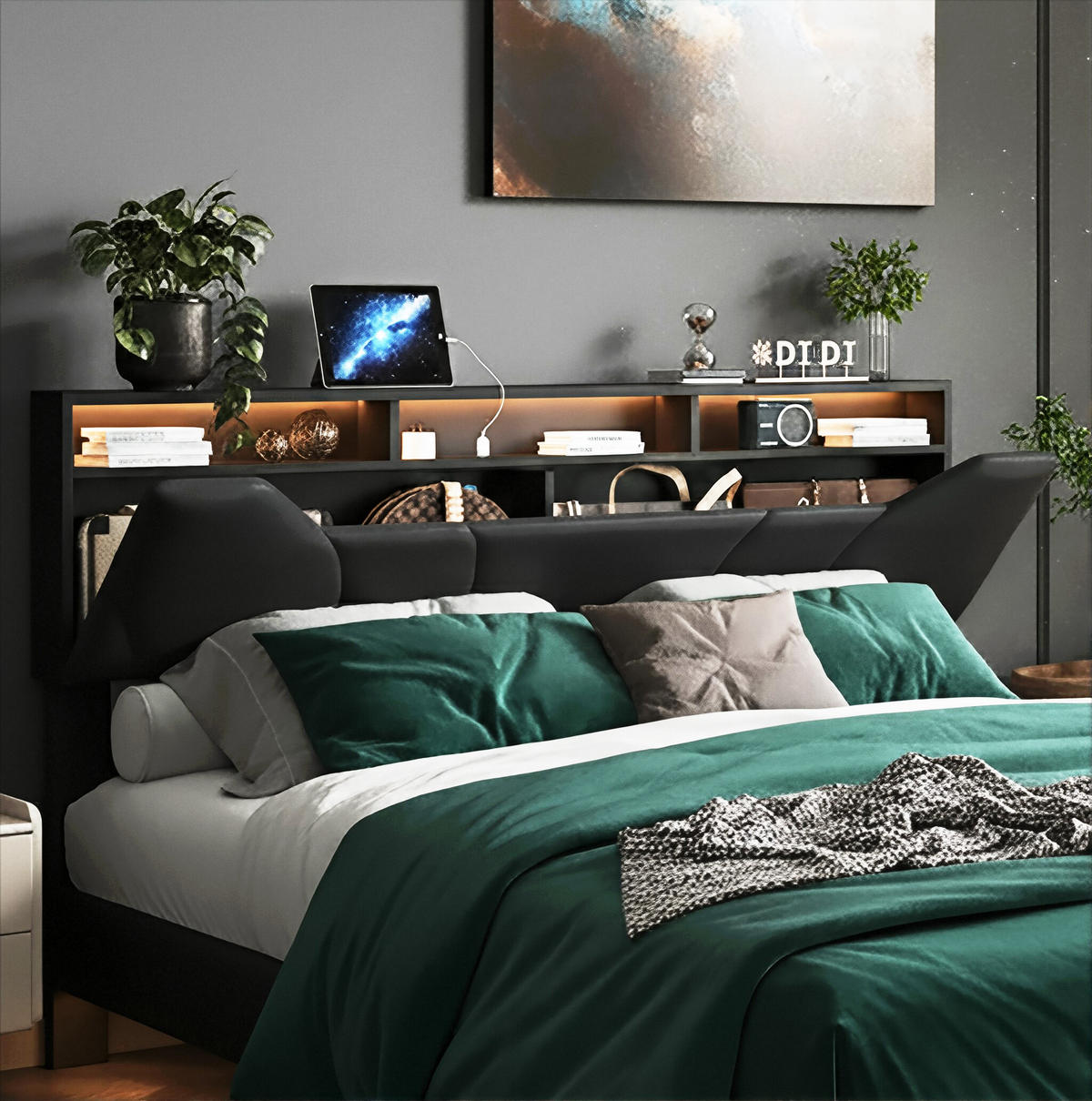 POLSTERBETT Modern 140/200 cm mit Bettkasten & App-LED Kunstleder Schwarz - Schwarz, Textil (140/200cm) - Creahappy