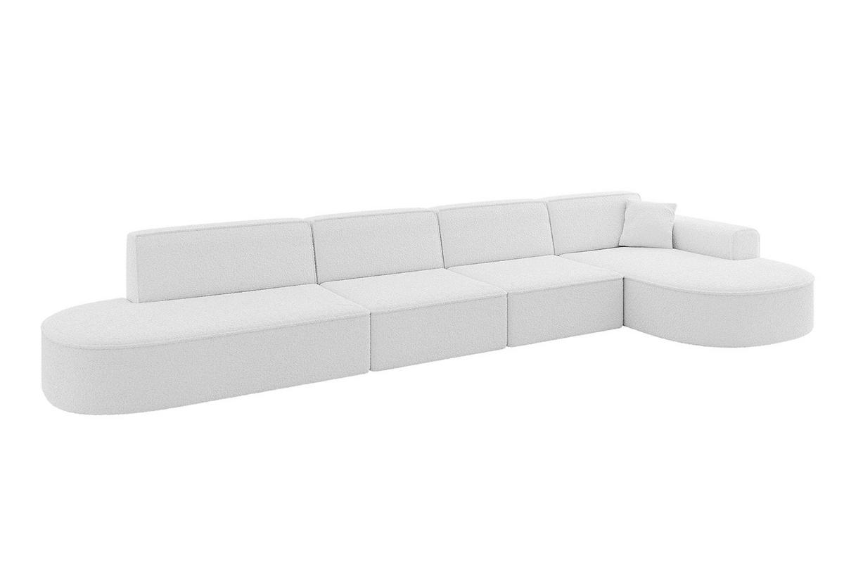 ECKSOFA Ottomane Rechts MARI-L3 - 402x163x73,5 cm Weiß Bouclé - Schwarz/Weiß, Holzwerkstoff/Kunststoff (402/163cm) - ALTDECOR