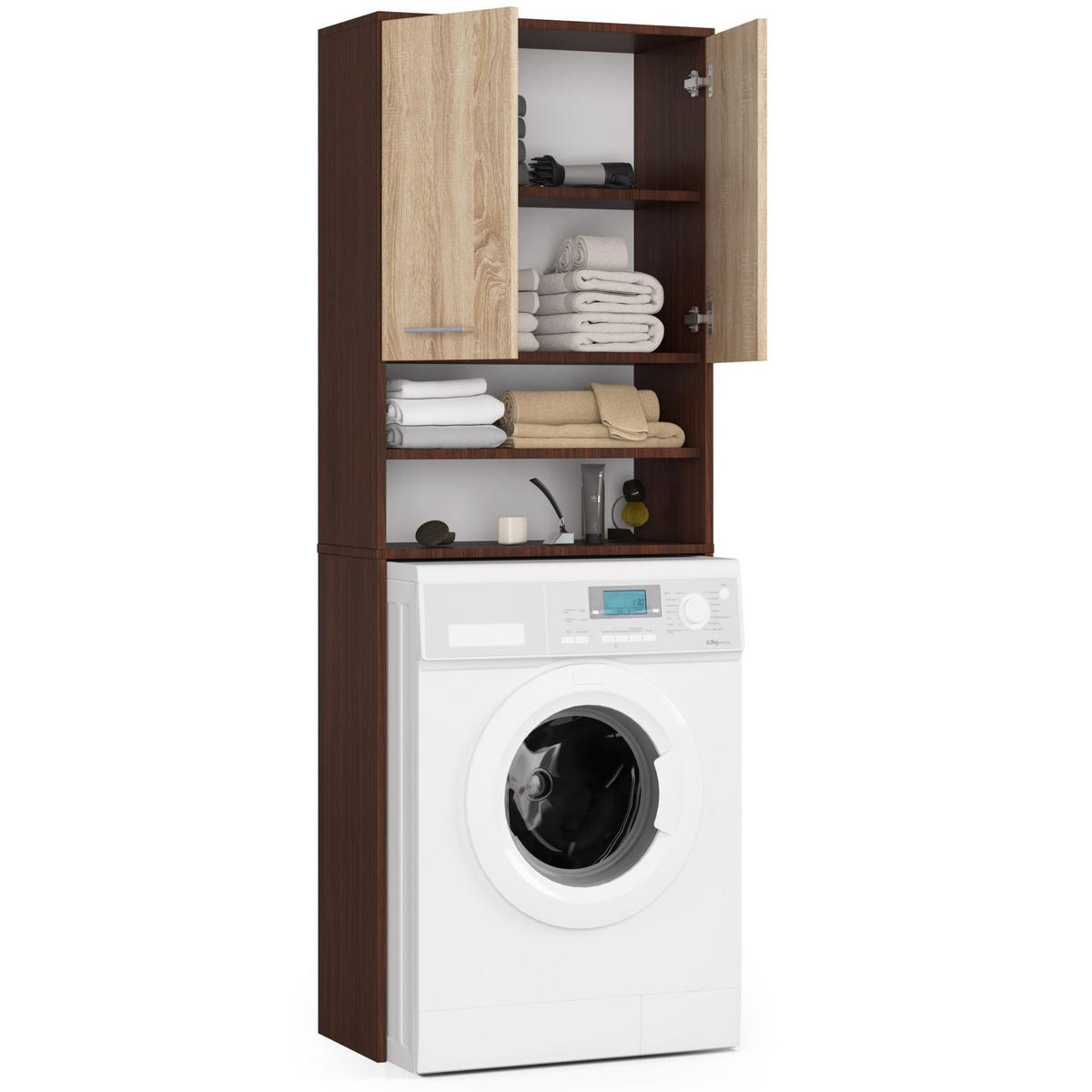 WASCHMASCHINENSCHRANK Wengefarben, Sonoma Eiche 64x30x180 cm - Wengefarben/Silberfarben, Holzwerkstoff/Kunststoff (64/180/30cm) - Akord
