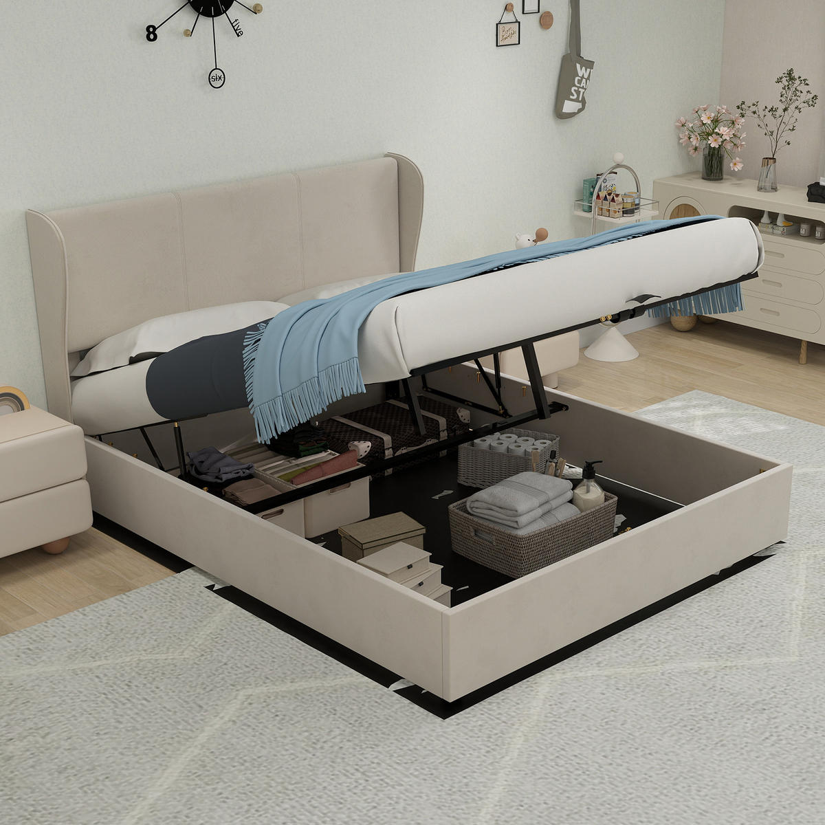 POLSTERBETT 140/200 cm in Beige Stoff - Beige, Holzwerkstoff/Textil (140/200cm) - WISHDOR