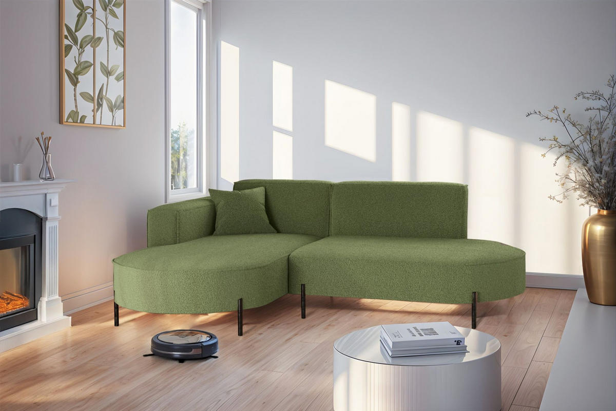 ECKSOFA Valencia Xs - Hellgrün, Holzwerkstoff/Textil (236/165cm) - Fun Möbel