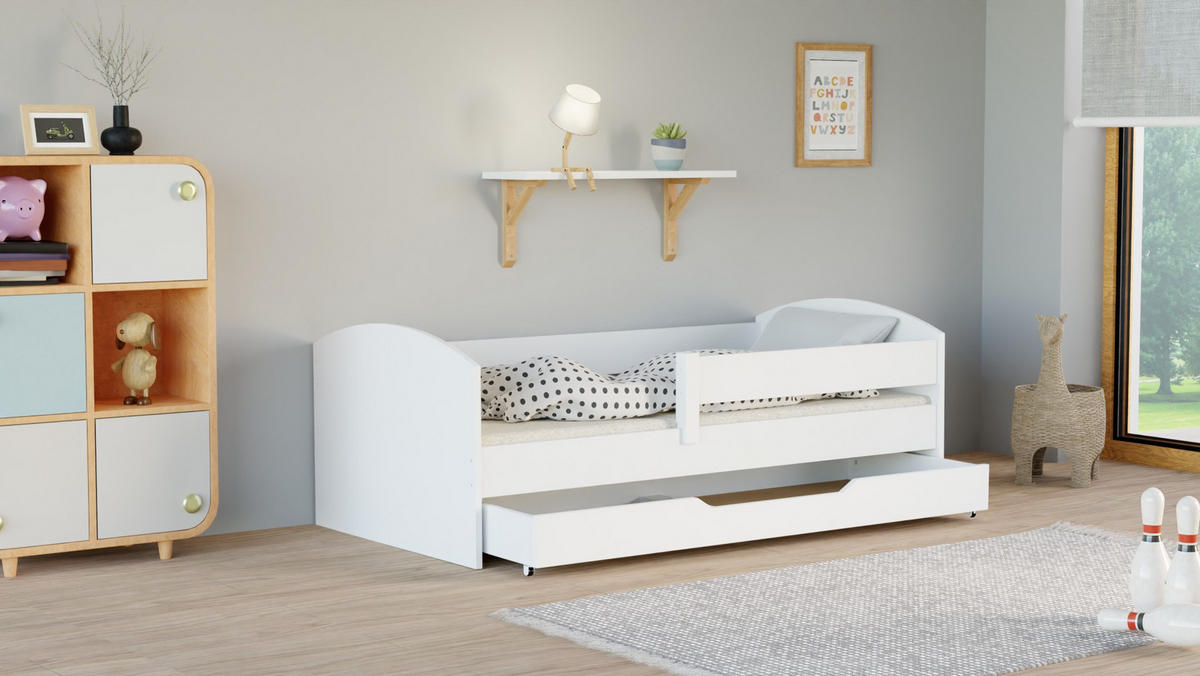 KINDERBETT Classic 200x90 weiß mit Schublade - Weiß, Holzwerkstoff (90/200cm)