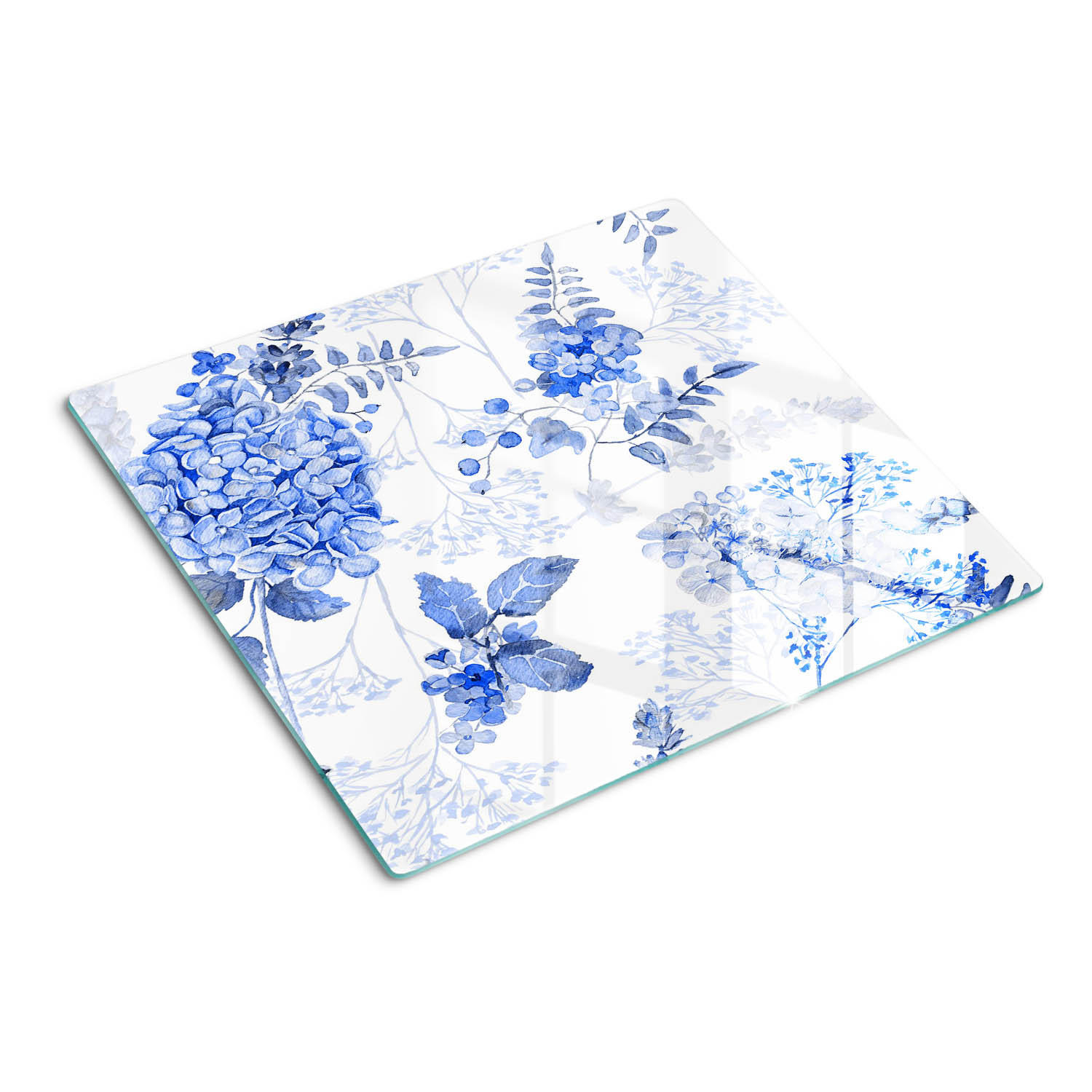 GLASPLATTE 60x52 cm Blumenmuster - Blau, Glas (60/0.4/52cm) - TULUP
