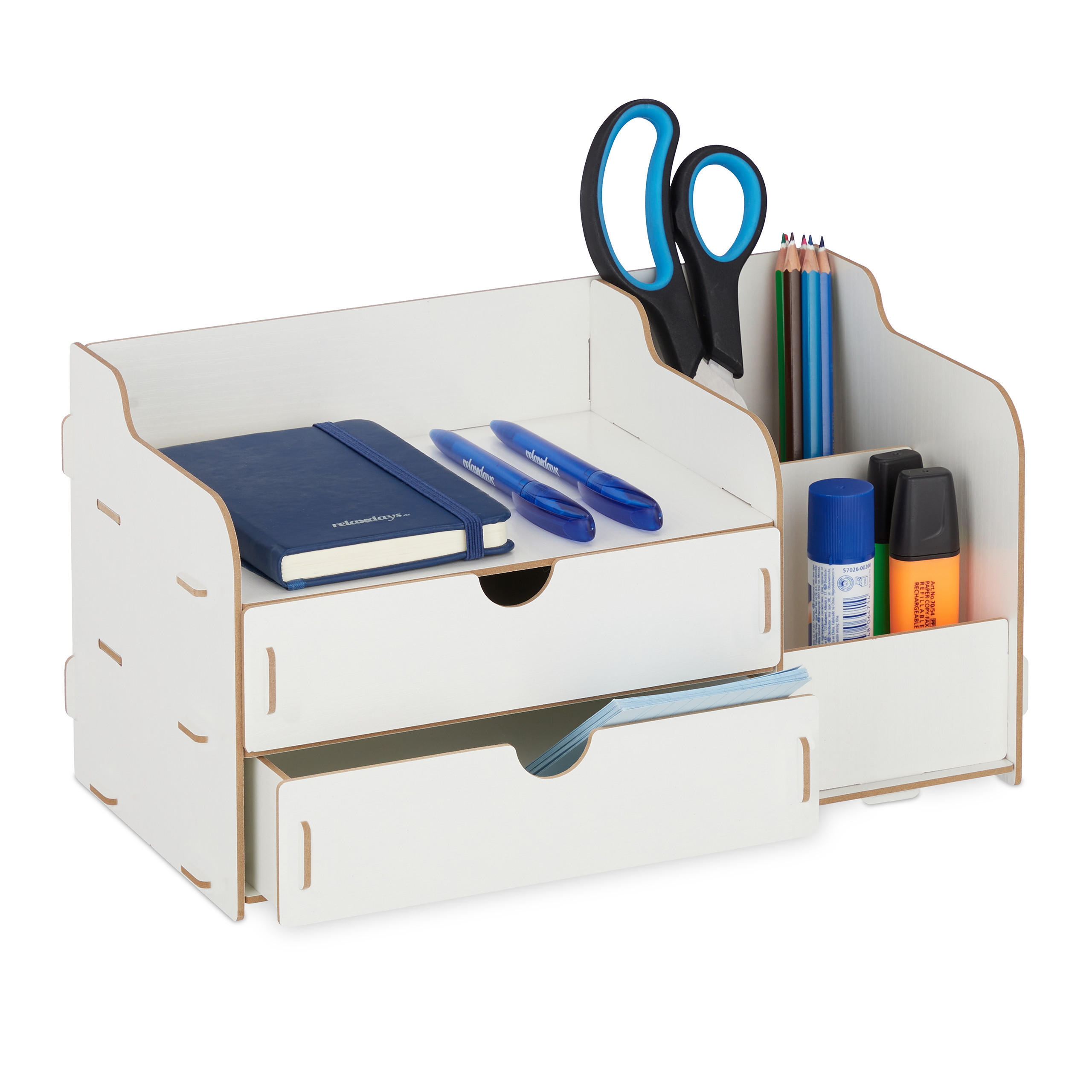 SCHREIBTISCH-ORGANIZER - Weiß, Holzwerkstoff (19/33/17cm) - Relaxdays