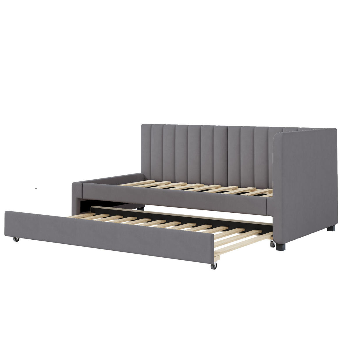 TAPECIRANI krevet 90/200 cm sivi od baršuna s izvlačnim ležajem - siva, tekstil (90/200cm) - OKWISH