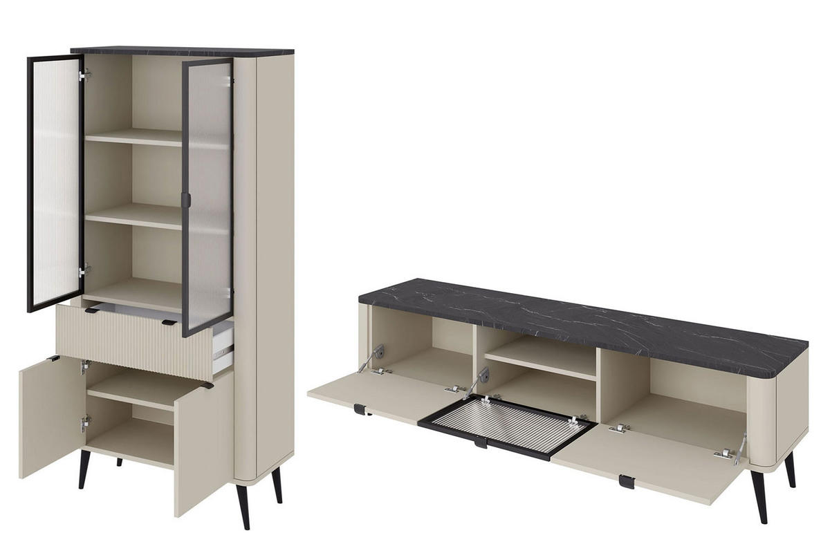 WOHNZIMMER-SET Marly Kaschmir / Graustein (2-tlg) - Kaschmir/Beige, Holzwerkstoff/Metall (250/191/40cm) - Feldmann-Wohnen