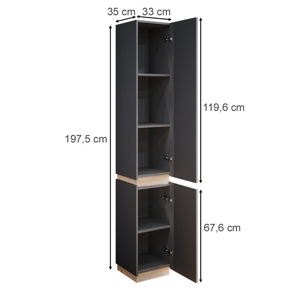 Thumbnail - Vicco Badschrank, Anthrazit, Sonoma Eiche, Holzwerkstoff, 5 Fächer, Rechteckig, 33x197.5x35 cm, Badezimmer, Badezimmersc...