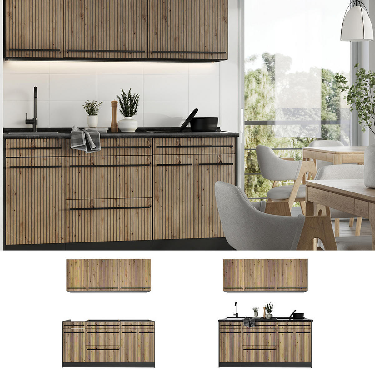 SINGLEKÜCHE R-Line, Artisan-Eiche/Anthrazit, 160 cm ohne Arbeitsplatte - Anthrazit/Eiche Artisan, Holzwerkstoff (160/81.6/46cm) - Vicco