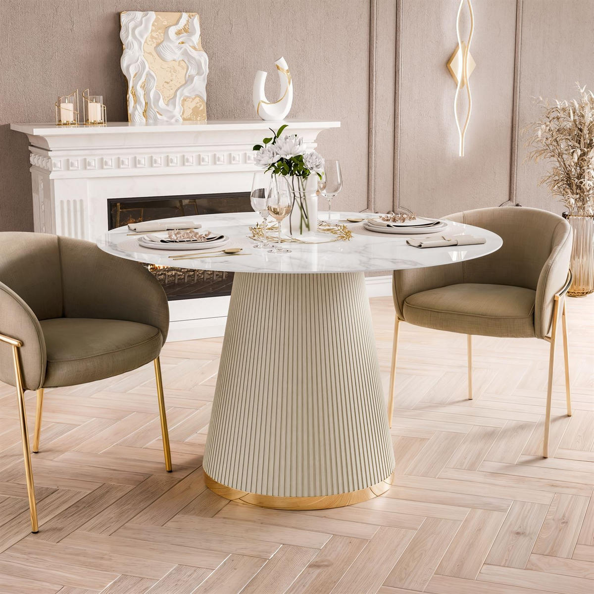 ESSTISCH ELVORIA mit Marmorplatte - Beige, Kunststoff (120/120/75cm) - Lookway