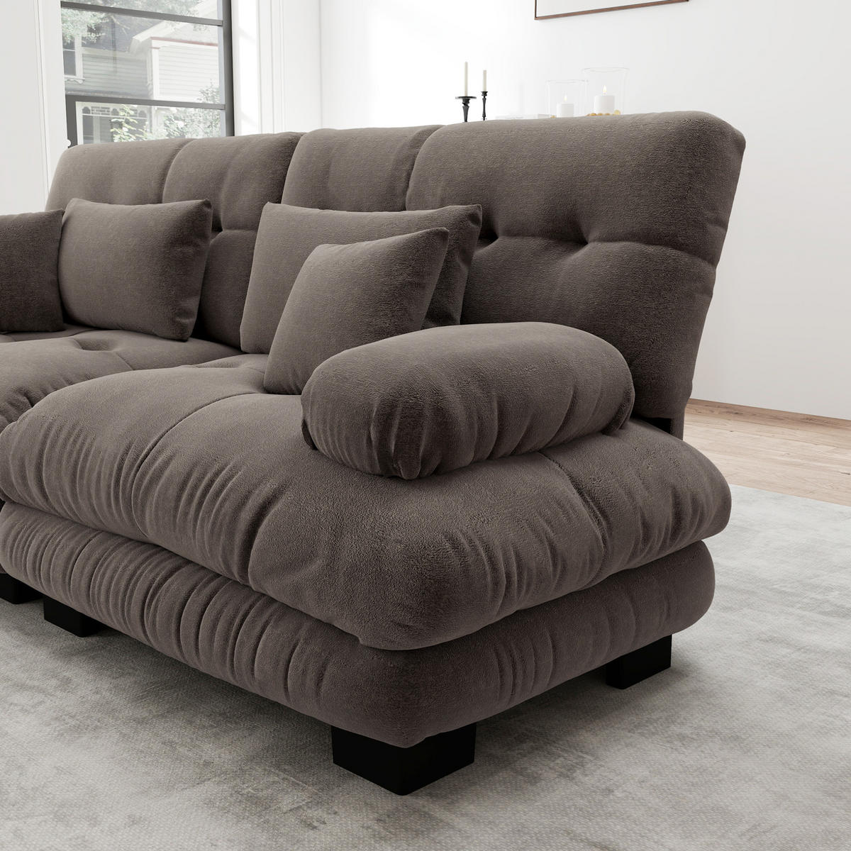 SOFA modular 4-Sitzer Chenille Brown - Dunkelgrau, Kunststoff (77/81/406cm) - Meubliv