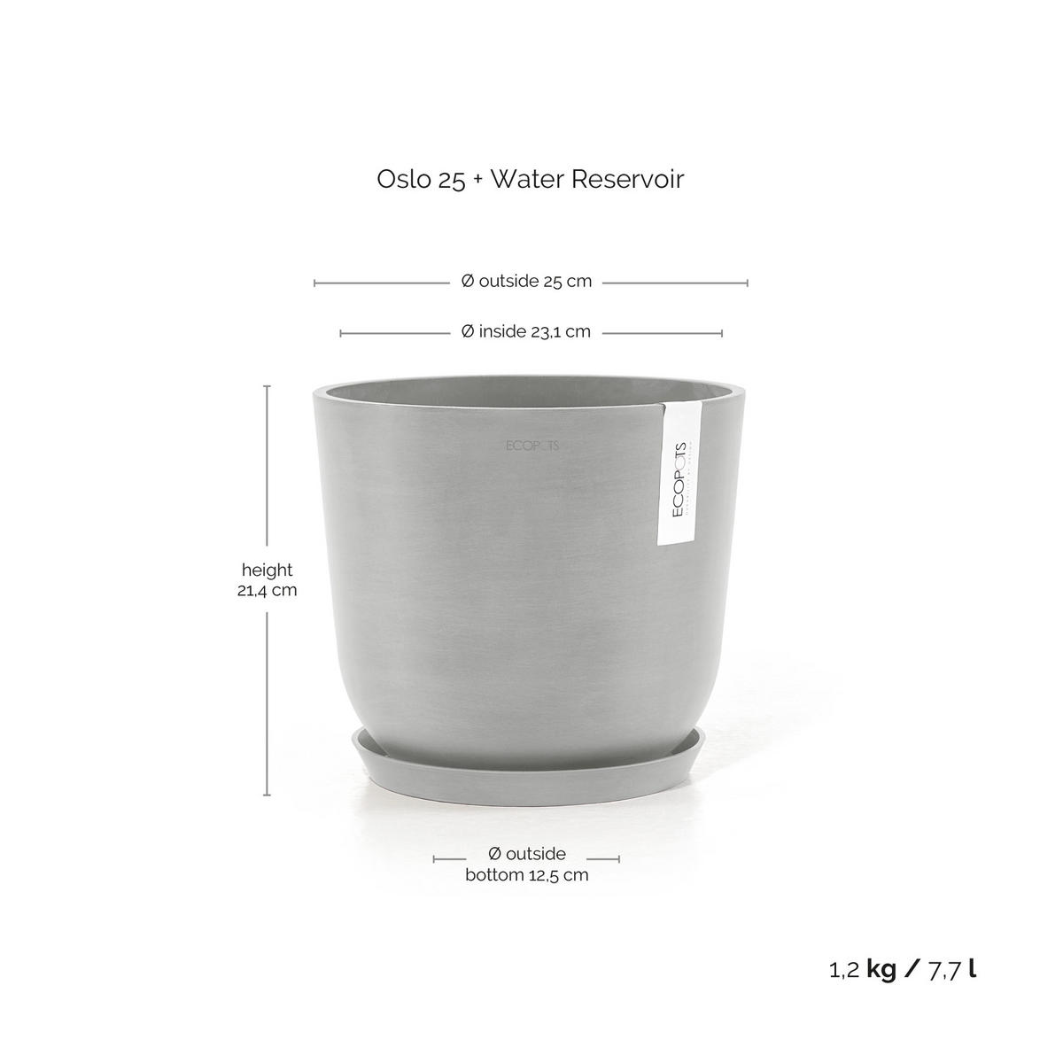 BLUMENTOPF mit Wasserreservoir Oslo 25/21,4 cm Hellgrau - Hellgrau, Kunststoff (25/21.4cm) - Ecopots