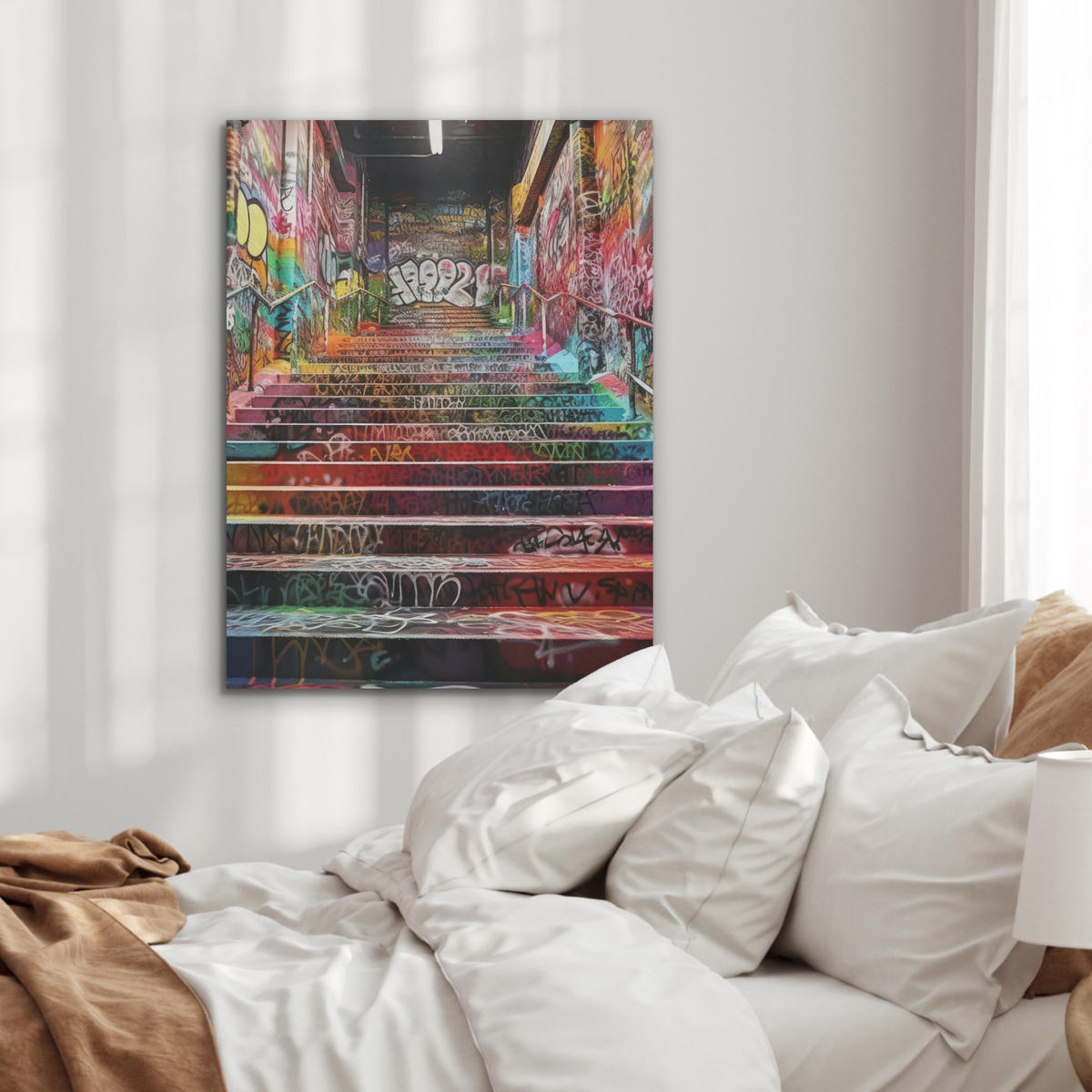 AKUSTIKPANEEL Treppe - Graffiti - Farben - Kunst 60x80 cm - Multicolor, Textil (60/0.9/80cm) - MuchoWow