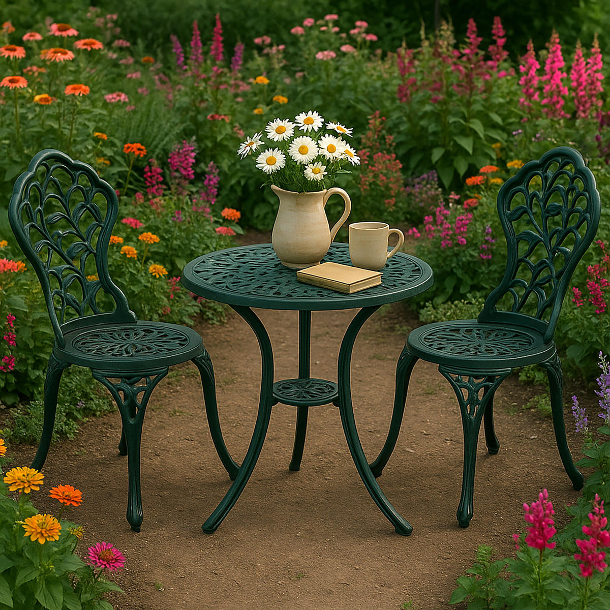 3-TLG.GARTENMÖBEL-SET - Dunkelgrün, Metall - Relaxdays