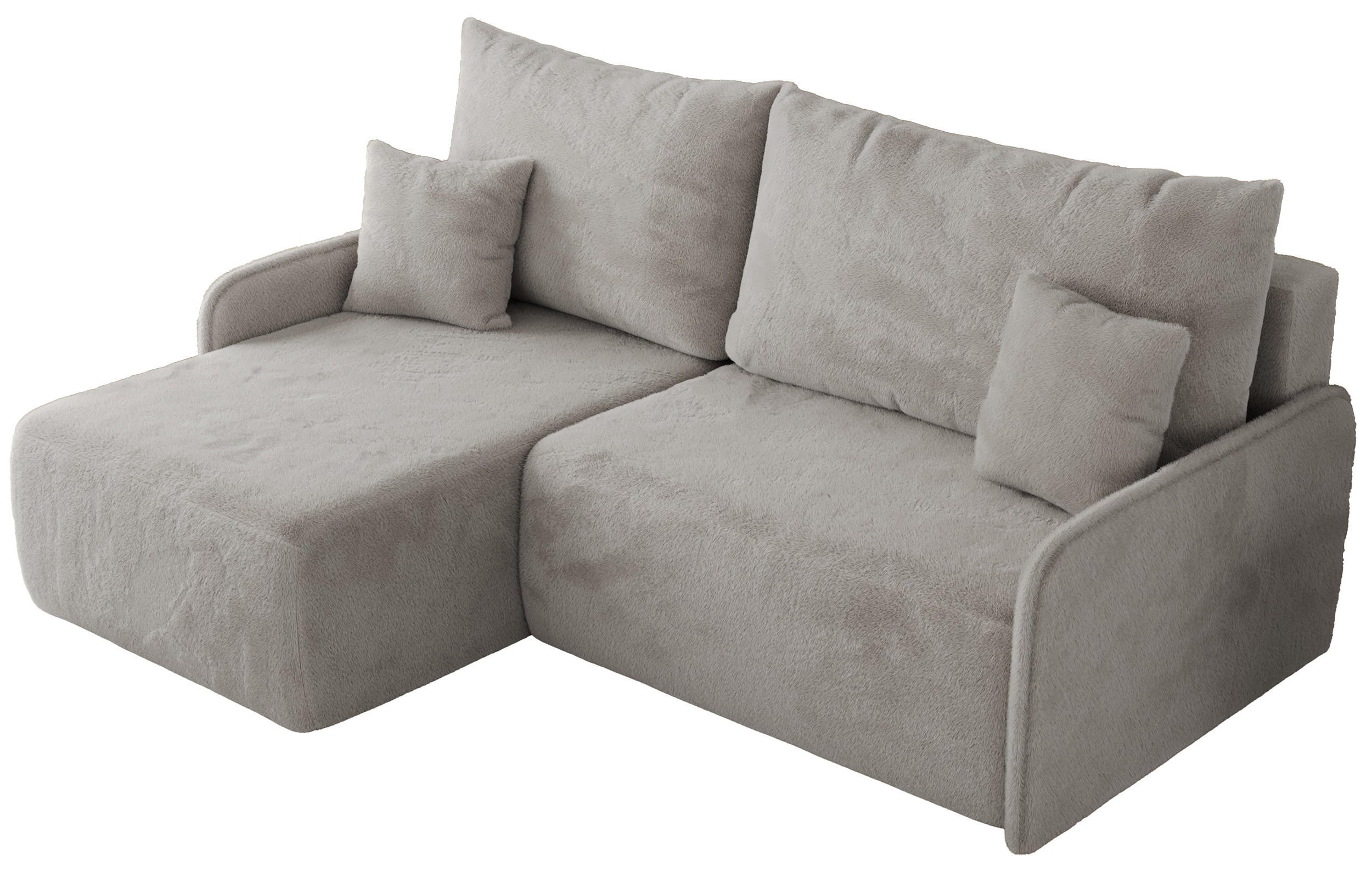 ECKSCHLAFSOFA ARPA L Hellgrau Plüsch - links - Hellgrau/Schwarz, Kunststoff/Textil (198/150cm) - MKS