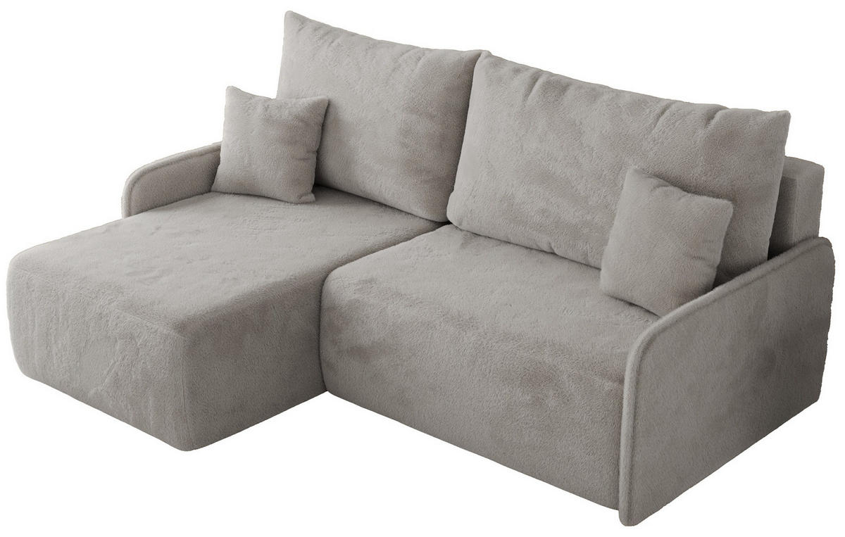 ECKSCHLAFSOFA ARPA L Hellgrau Plüsch - links - Hellgrau/Schwarz, Kunststoff/Textil (198/150cm) - MKS