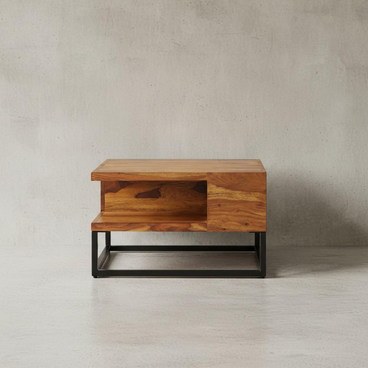 COUCHTISCH in Sheeshamholz mit Staufach, 60x60x34,5 cm, Industrial-Design - Schwarz/Braun, Holz/Metall (60/60/35cm) - KADIMA DESIGN