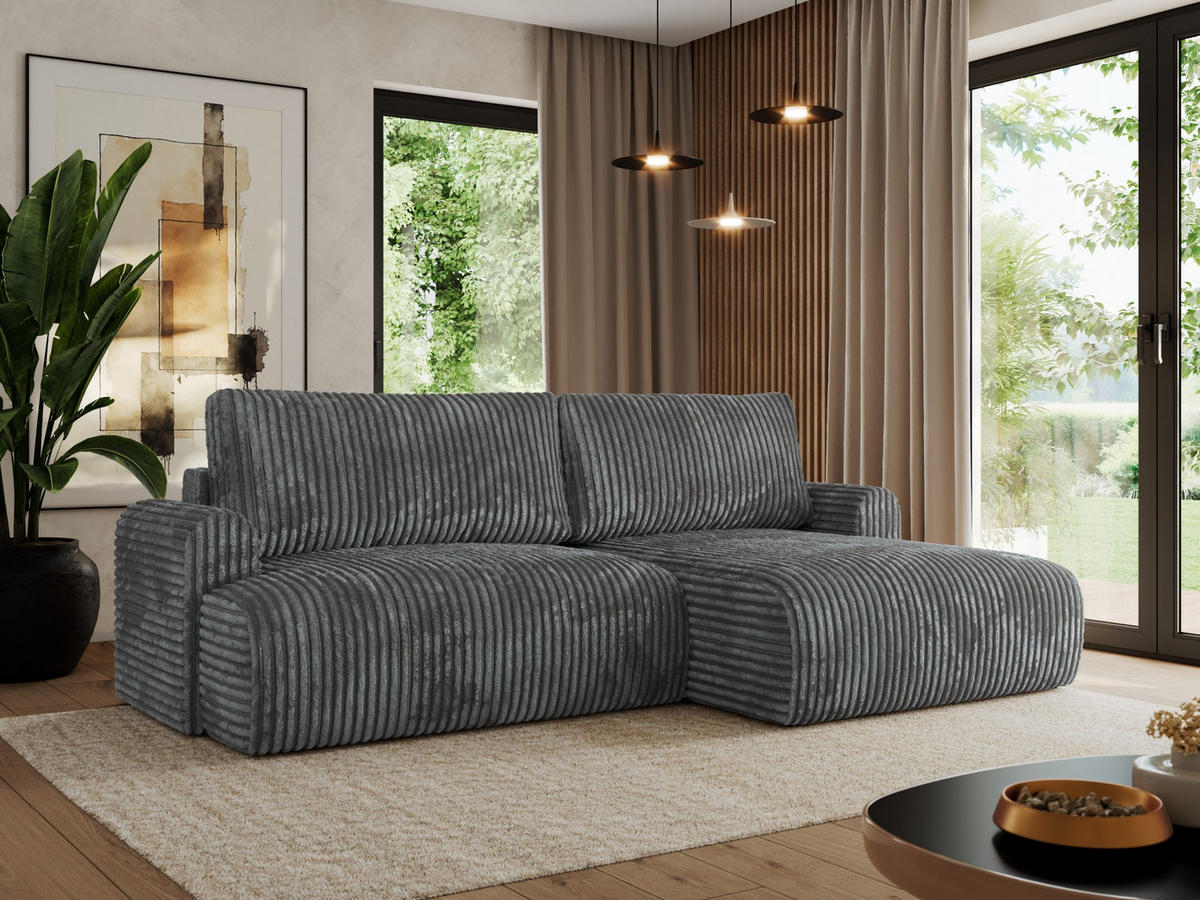 ECKSCHLAFSOFA TONO L Dunkelgrau Cord - rechts - Dunkelgrau/Schwarz, Kunststoff/Textil (150/260cm) - MKS