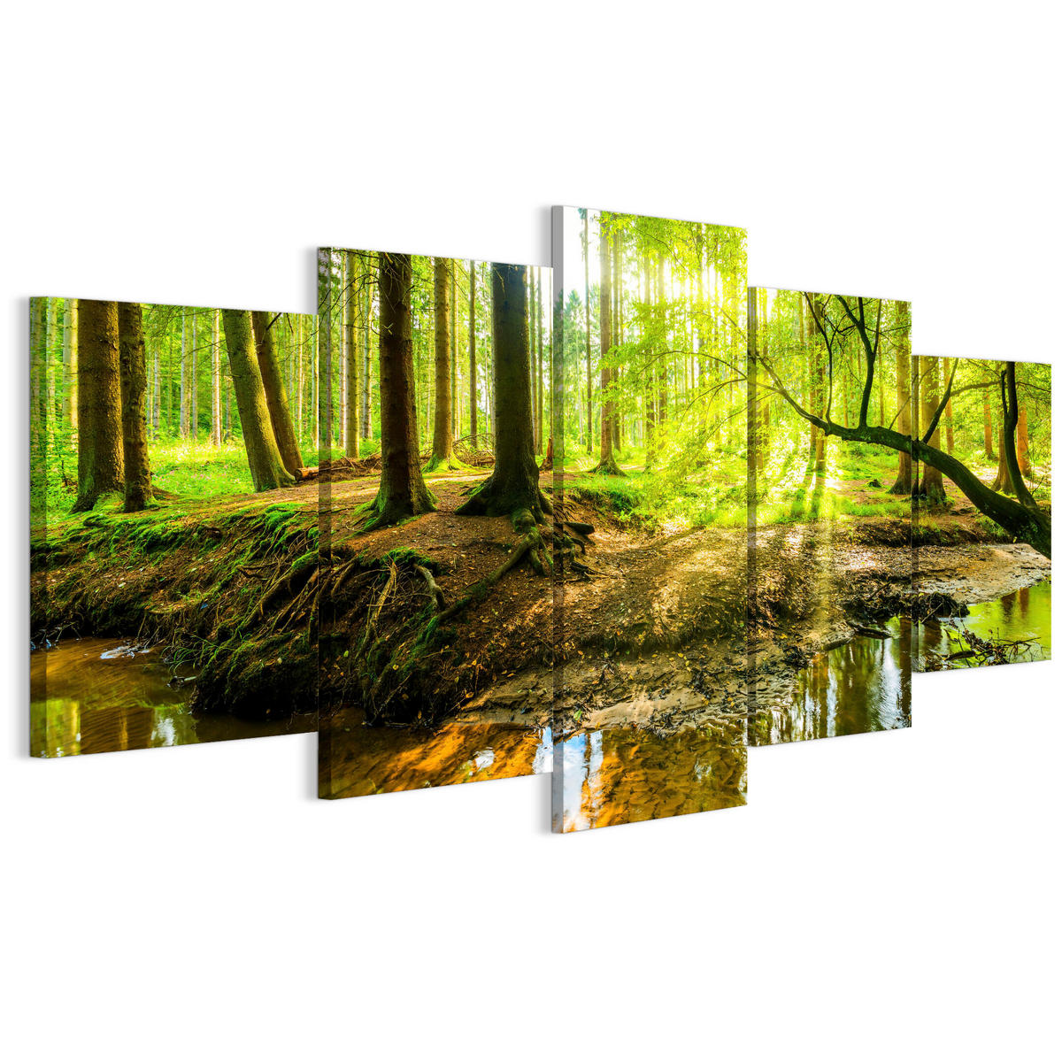LEINWANDBILD Wald 5-tlg. 150x75 cm - Multicolor, Holz (150/75cm) - LUMASOUL