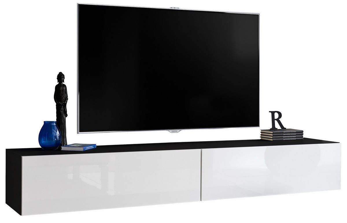 TV-HÄNGEBOARD LORETO, Schwarz, Weiß Hochglanz - Schwarz/Weiß, Holzwerkstoff (200/30/41.5cm) - Komodee