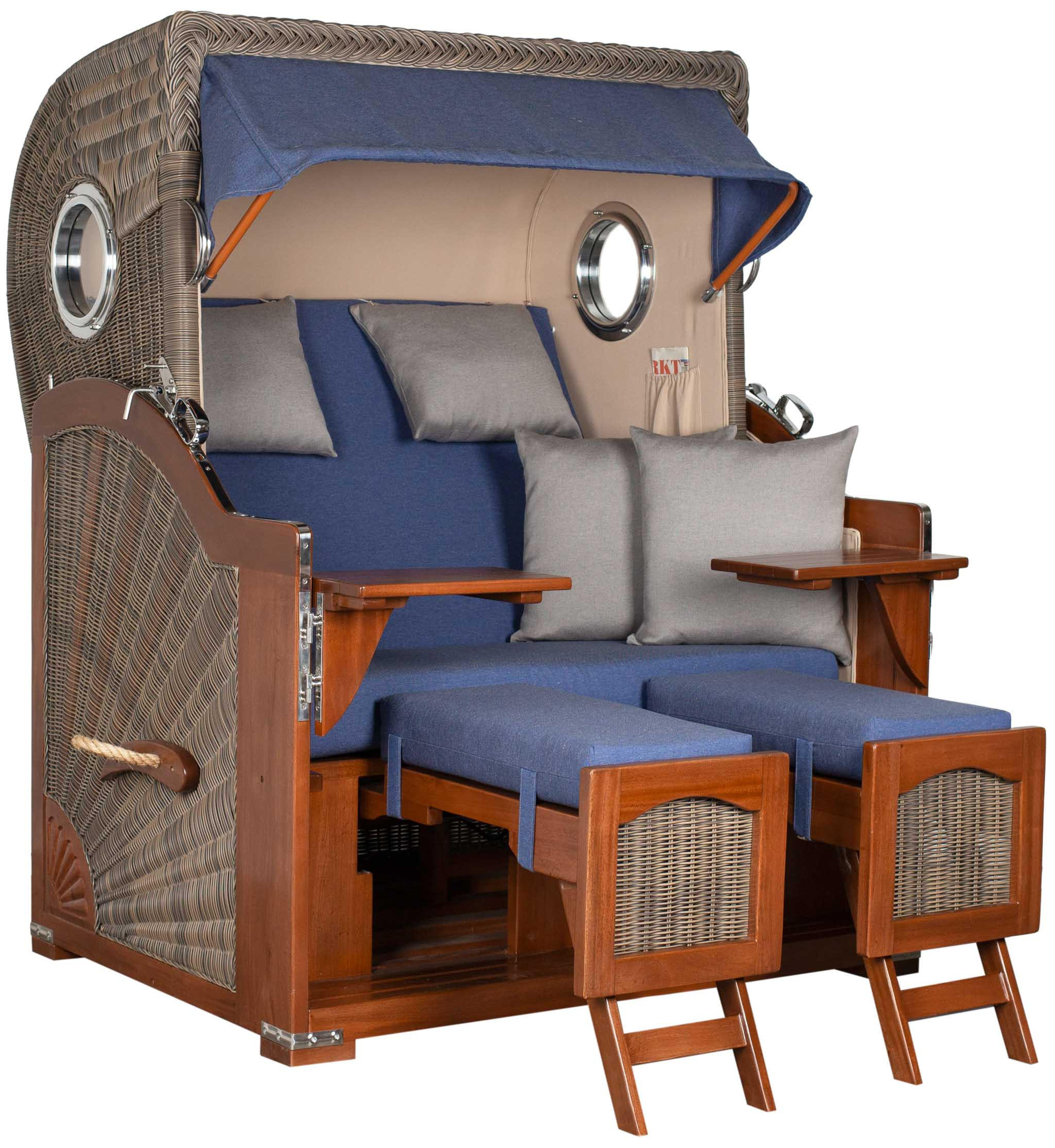 STRANDKORB 2-Sitzer Düne Mahagoni - Blau/Braun, Holz/Metall (125/170/80cm) - Mr. Deko