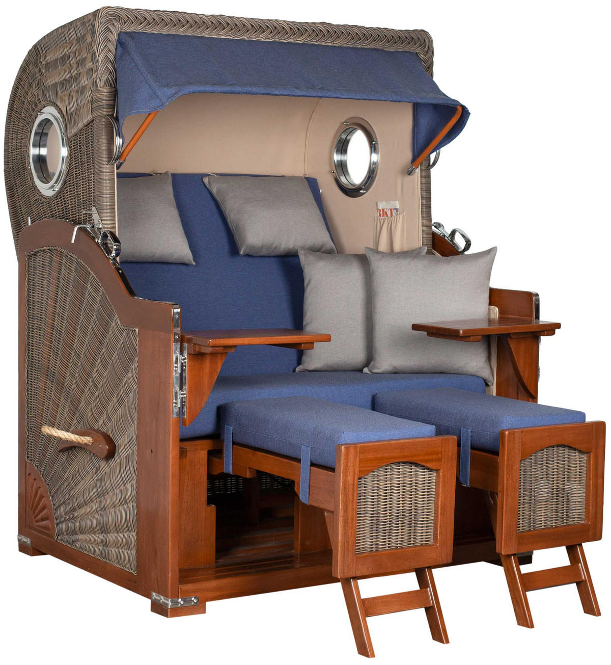 STRANDKORB 2-Sitzer Düne Mahagoni - Blau/Braun, Holz/Metall (125/170/80cm) - Mr. Deko