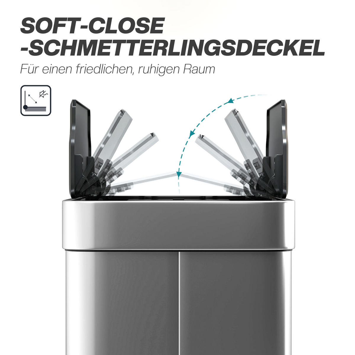 SENSOR Mülleimer 55L Abfalleimer mit Soft-Close-Schmetterlingsdeckel Edelstahl - Silberfarben, Metall (26.5/59/41cm) - HOMCOM