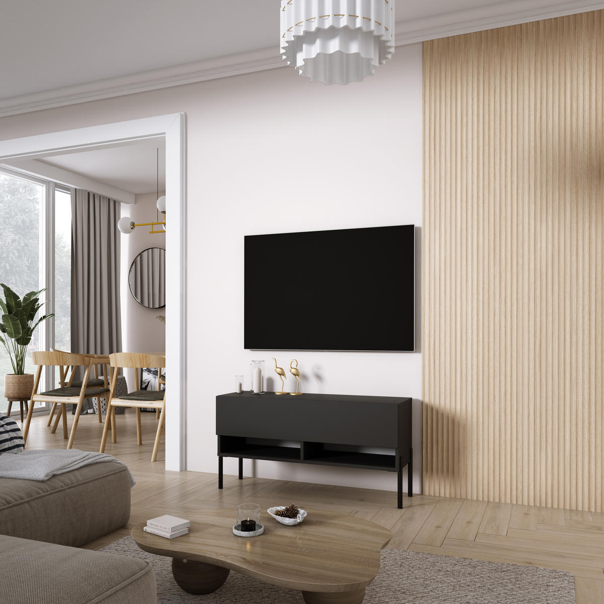 TV-LOWBOARD 100 cm Mattschwarz, gerade schwarze Beine, 100 × 32 × 52 cm - Schwarz, Holzwerkstoff (100/52/32cm) - 3XE LIVING