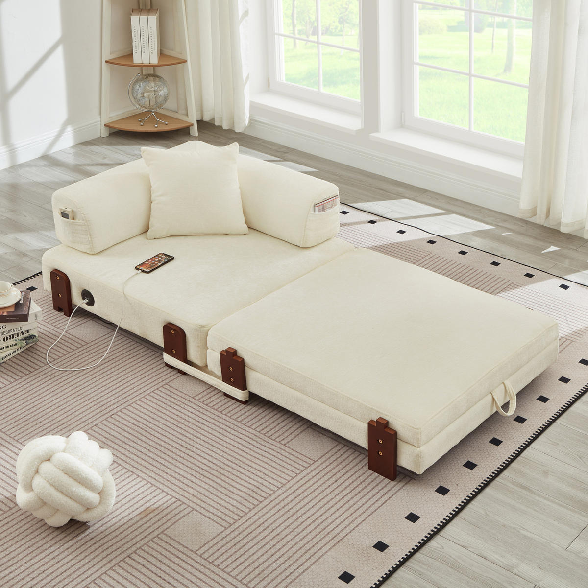 SCHLAFSOFA mit Schlaffunktion, USB- und Type-C-Anschluss, Stauraum und Seitentaschen, Beige - Beige, Textil (84/48/170.5cm) - Redom