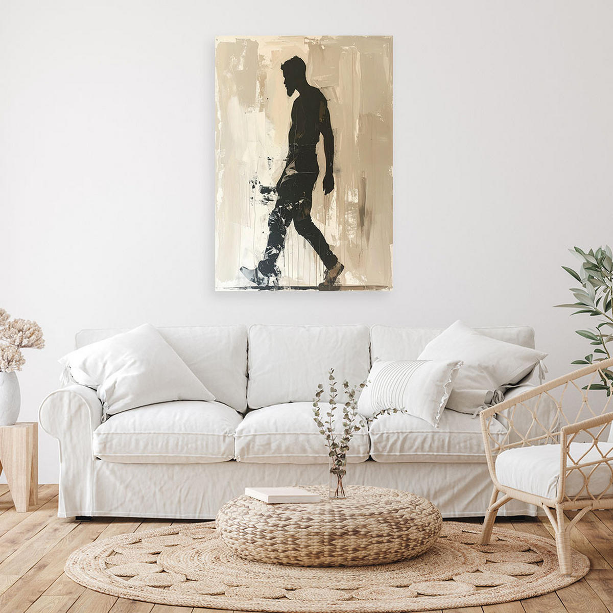 BILD auf Leinwand, Männliche Silhouette in beiger urbaner Komposition - Weiß, Textil (40/60cm) - Feeby