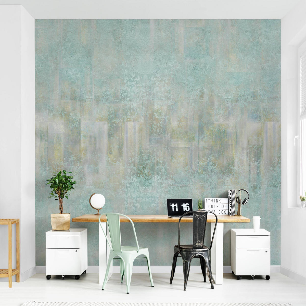 FOTOTAPETE Rustikales Betonmuster Mint 240/240 cm - Blau, Papier (240/240cm) - Bilderwelten