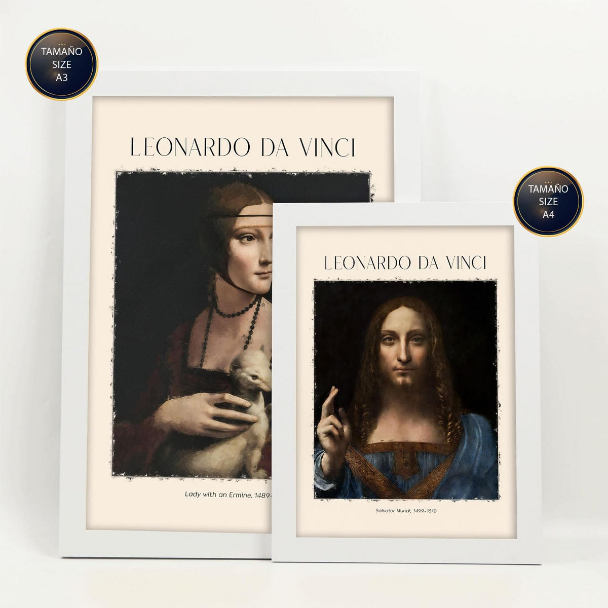 POSTER Set Mit 6 Da Vinci Posterblatt Malergalerie Dekorative Gemälde Für Ihr Wohnzimmer, Schlafzimmer, Zuhause Wandkunstdrucke A3 & A4 Weißer Rahmen - Weiß, Papier (29/3cm) - Nacnic