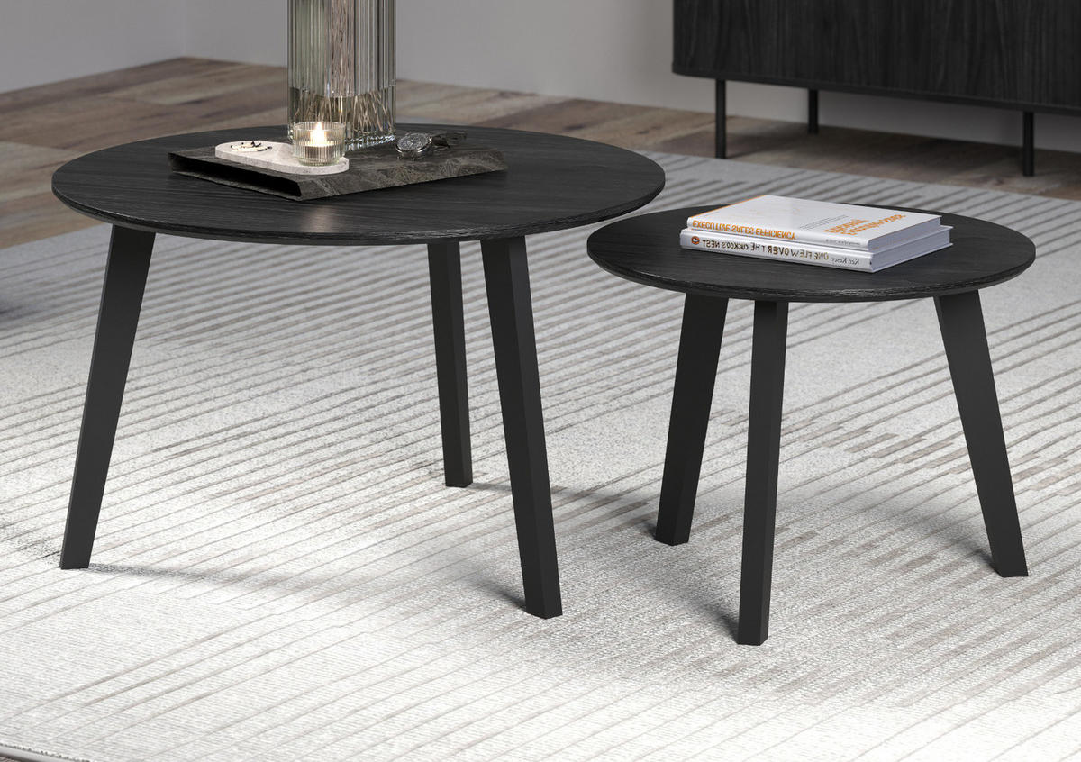 COUCHTISCH 2er Set Esche schwarz, 2x Beistelltisch rund - Schwarz, Holzwerkstoff (50/50/39cm) - Top.Furn