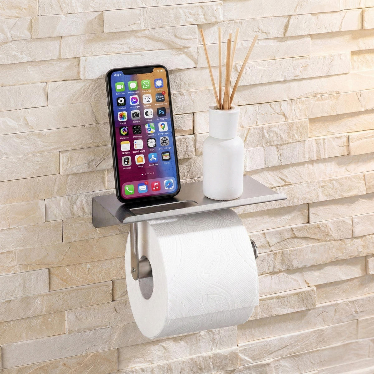 TOILETTENPAPIERHALTER mit Ablage 9,5/18/7,5 cm - Silberfarben, Metall (18/7.5/9.5cm) - Maximex