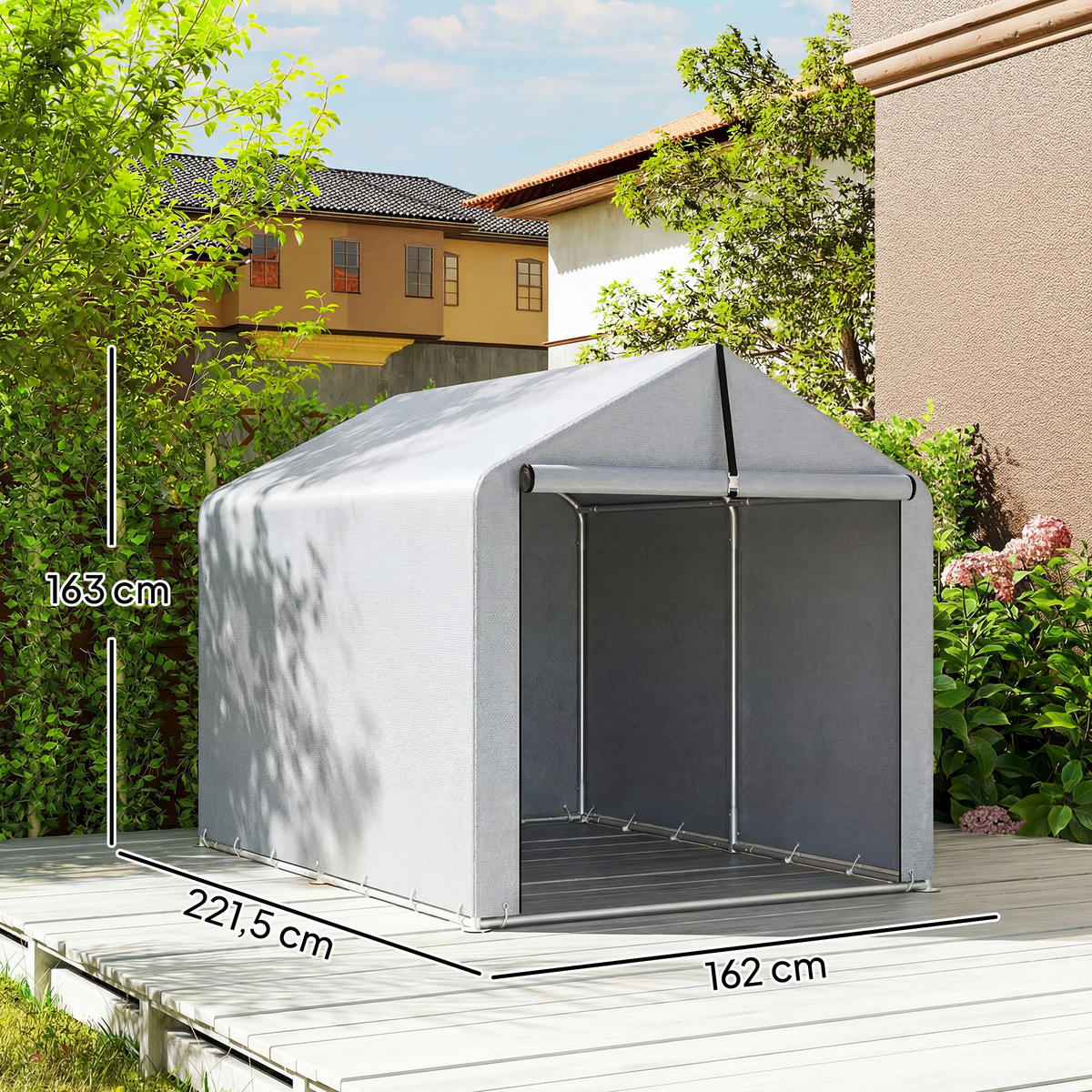 GARTENHAUS für Werkzeug und Fahrräder, mit verzinktem Stahlrahmen und Rolltor, 221.5*162*163cm ,grau - Hellgrau, Metall (162/163/221.5cm) - Vallsero