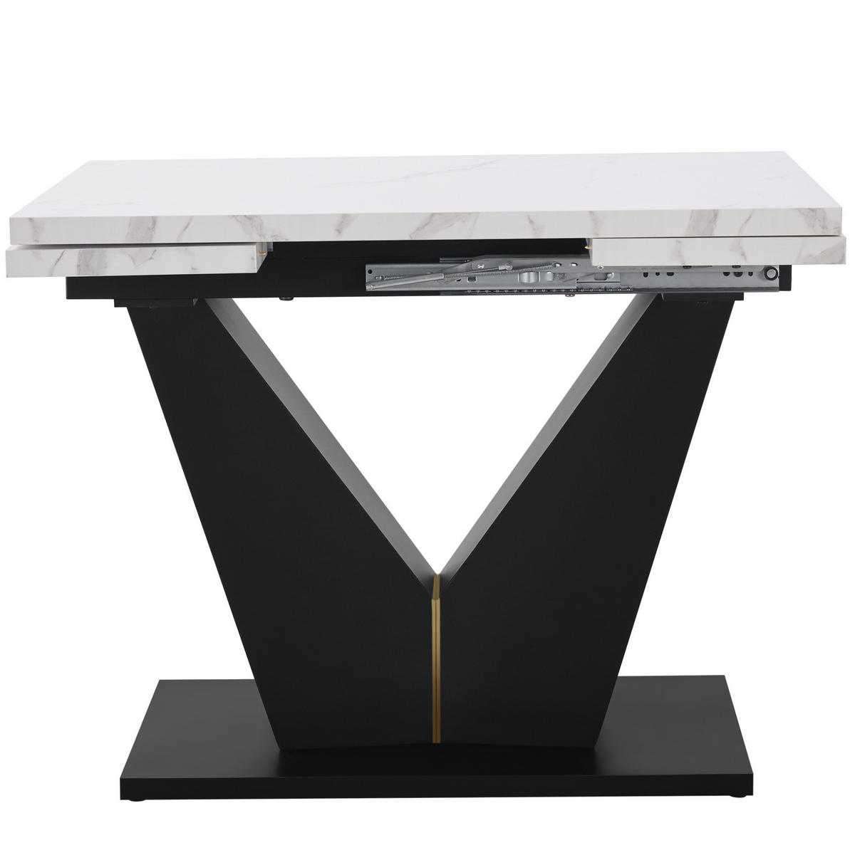 ESSTISCH 99-159/75/75 cm weiß schwarz ausziehbar mit V-Fußgestell aus MDF Metall - Weiß, Holzwerkstoff (99/75/75cm) - OKWISH