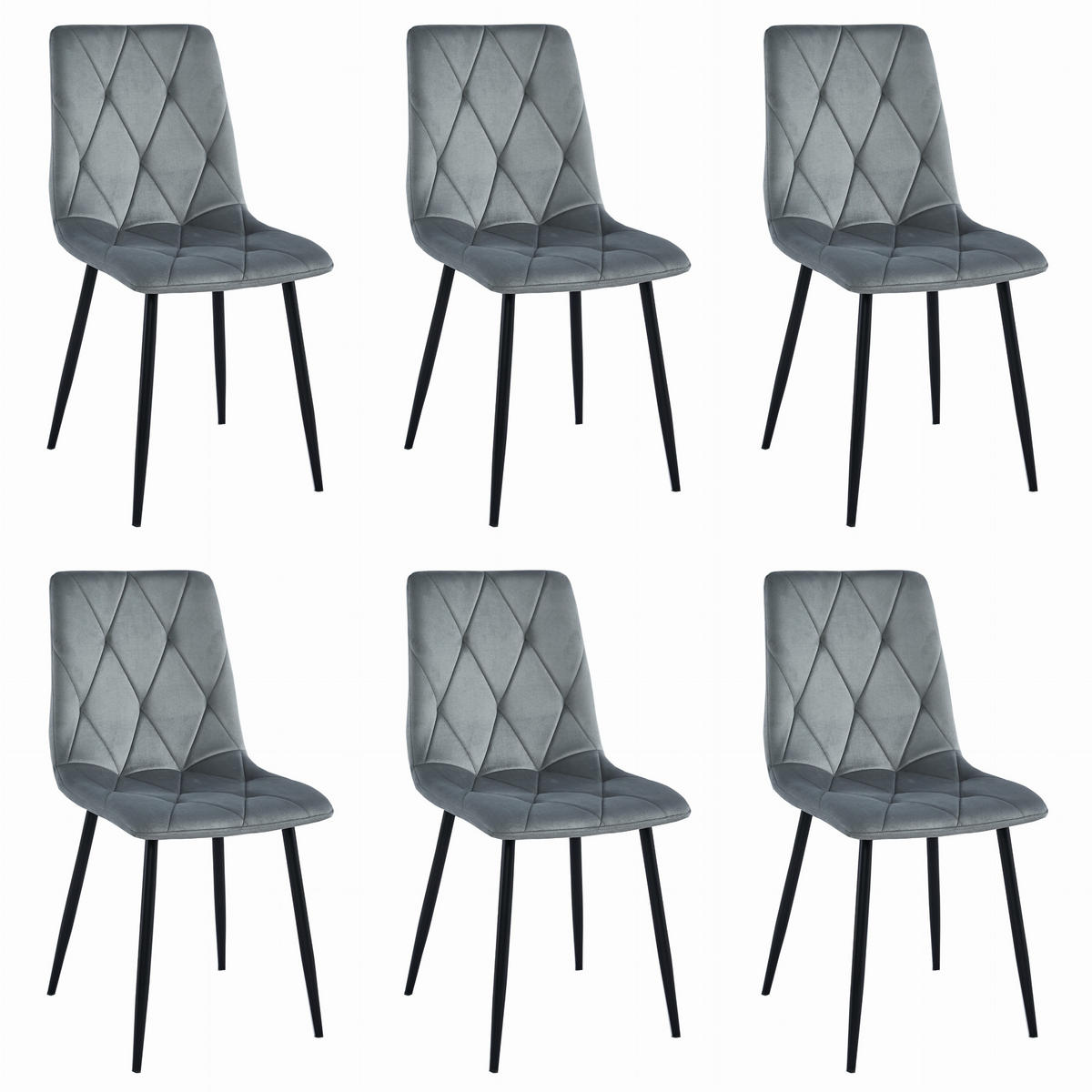 STUHL BOSA 6-er Set, Silbergrau, Schwarz Metallbeine - Anthrazit, Textil/Metall (55/88/60cm) - Komodee