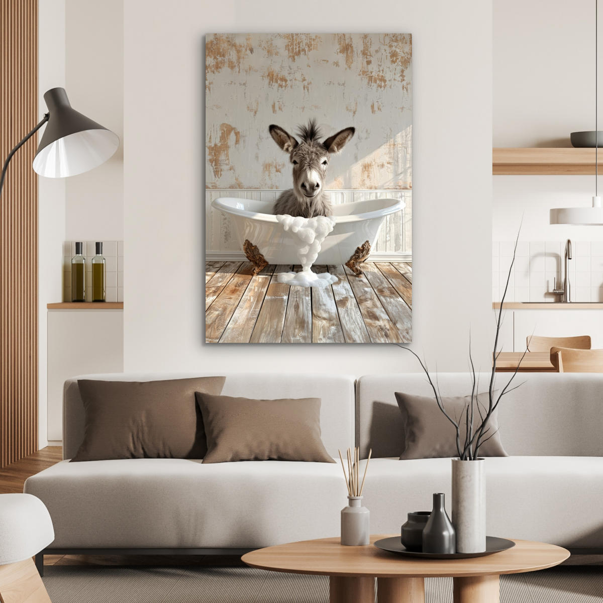 METALLBILD Esel - Tiere - Badewanne - Schaumstoff 60x90 cm - Weiß, Metall (60/90cm) - MuchoWow