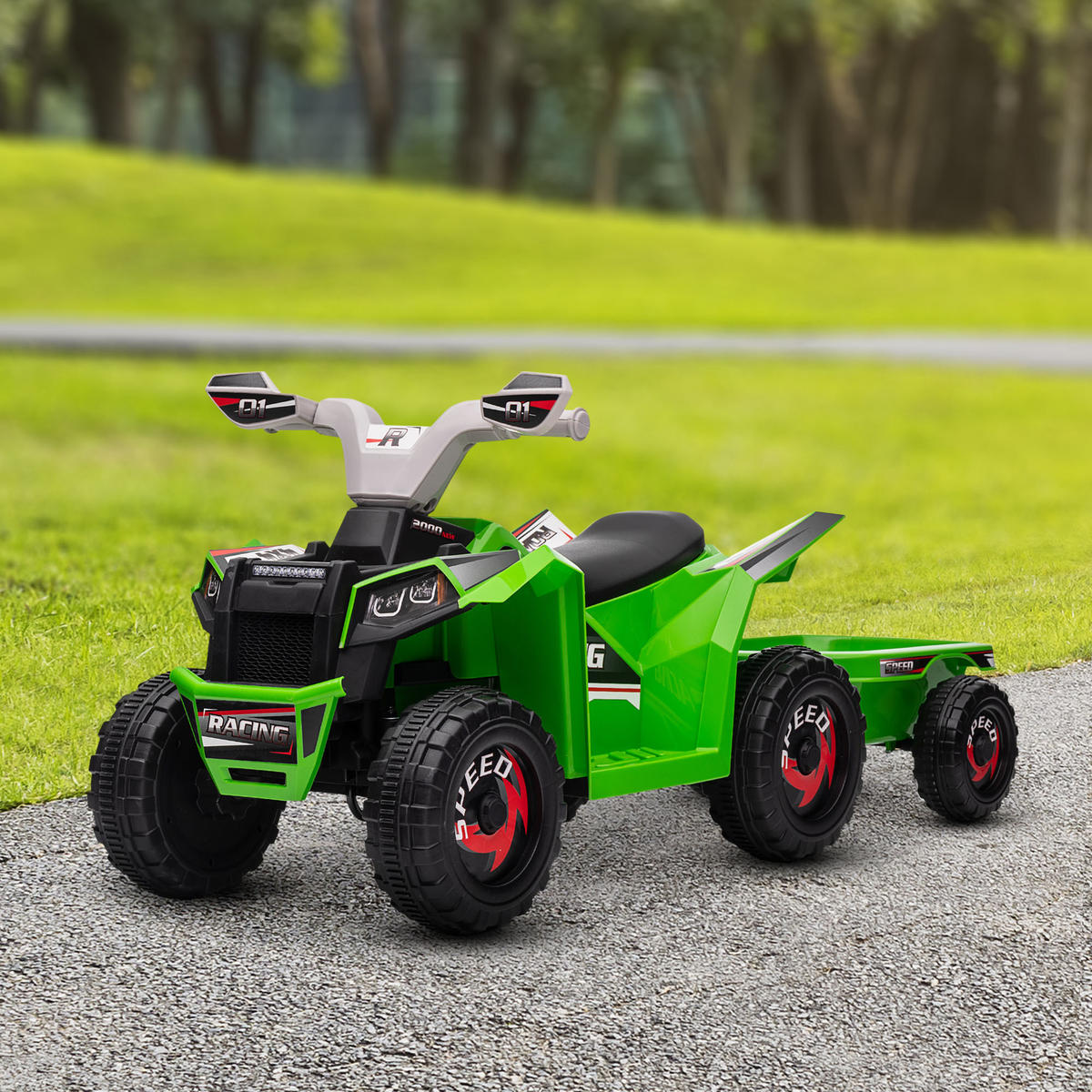 KINDERQUAD Kinder Elektro-Quad 6V Elektroauto mit Anhänger, 2,5 km/h Metall Grün - Grün, Metall (106/41.5/48.5cm) - HOMCOM