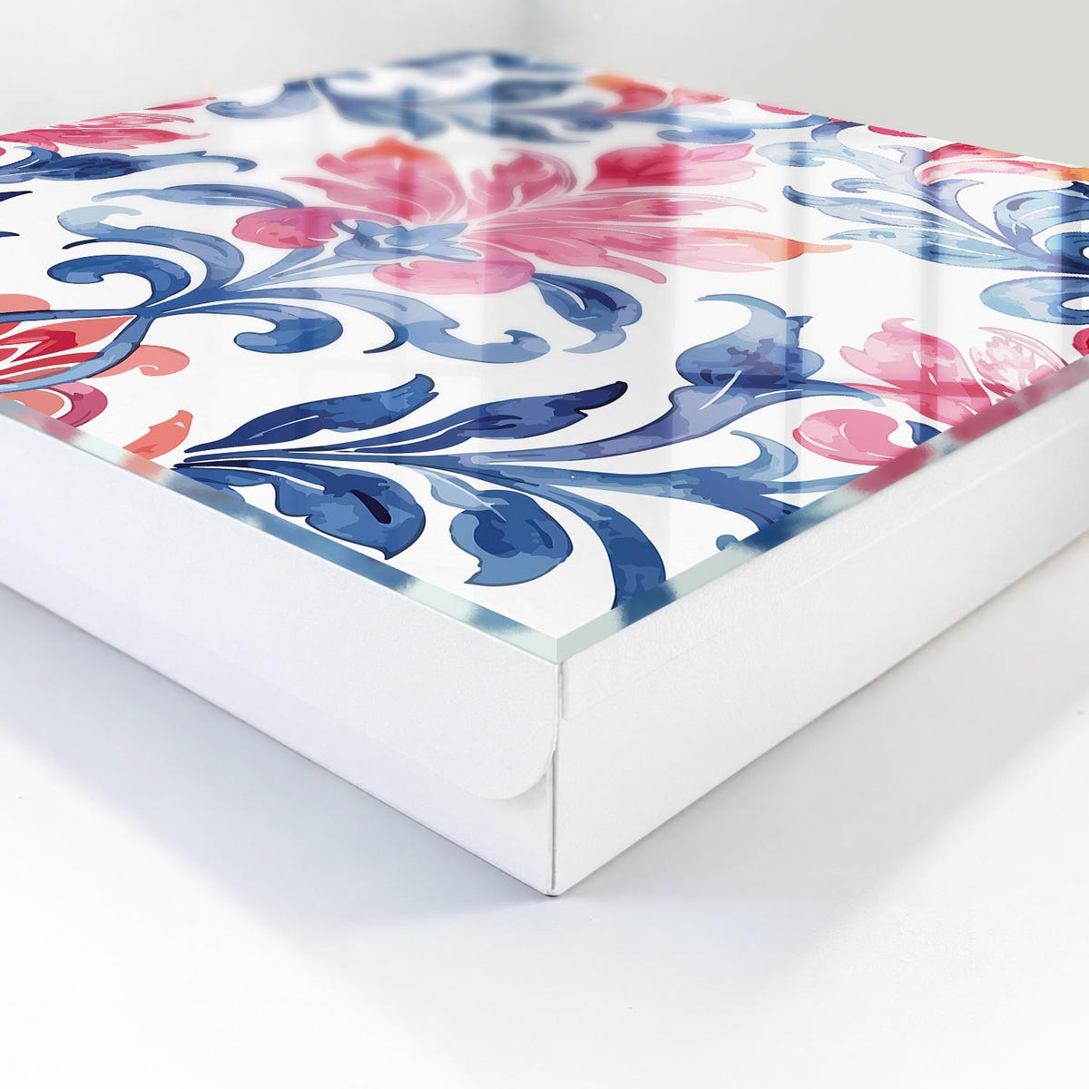 SCHLÜSSELBOX Weiß 30x30 cm – Türöffnung nach rechts - Bunte Ornamente - Blau, Metall (30/30/5cm) - TULUP