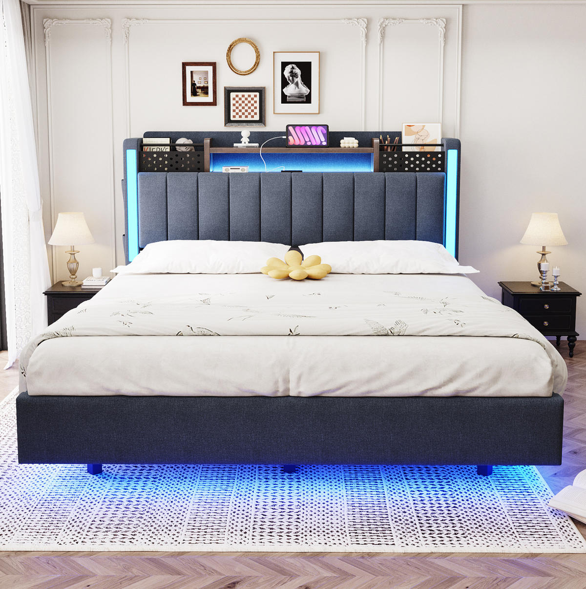 POLSTERBETT mit LED, USB und Stauraum 140x200 cm Grau - Grau, Metall (140/200cm) - Meubliv