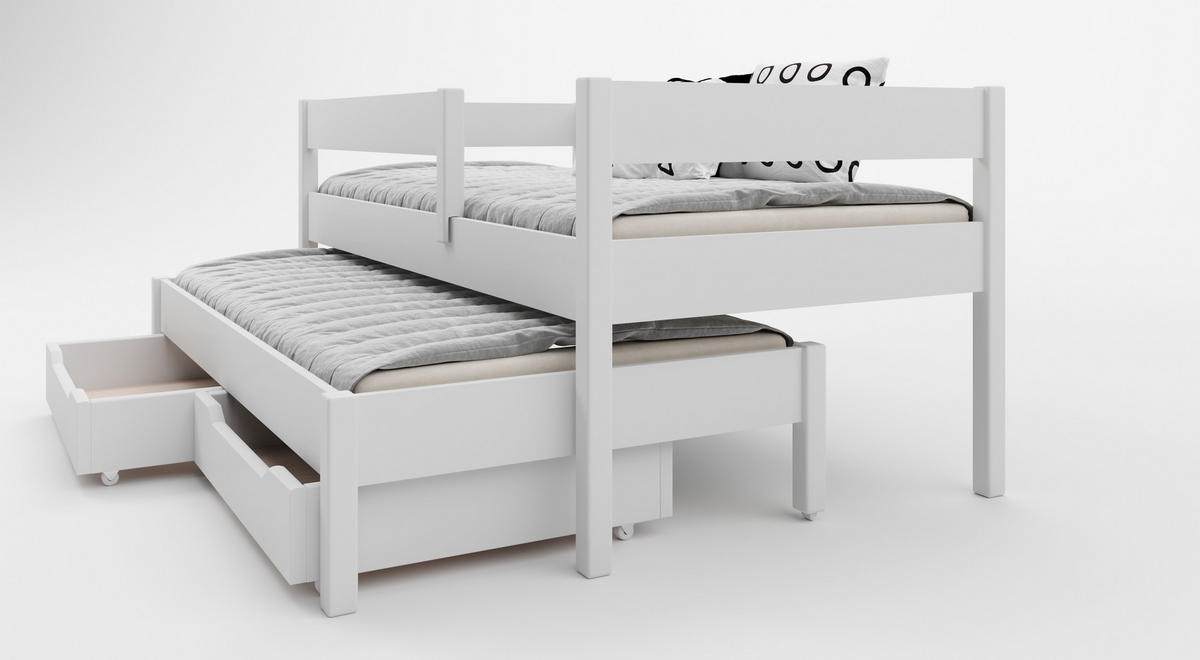 AUSZIEHBETT Junior 160x80 weiß mit Schubladen - Weiß, Holzwerkstoff (80/160cm) - LUKDOM